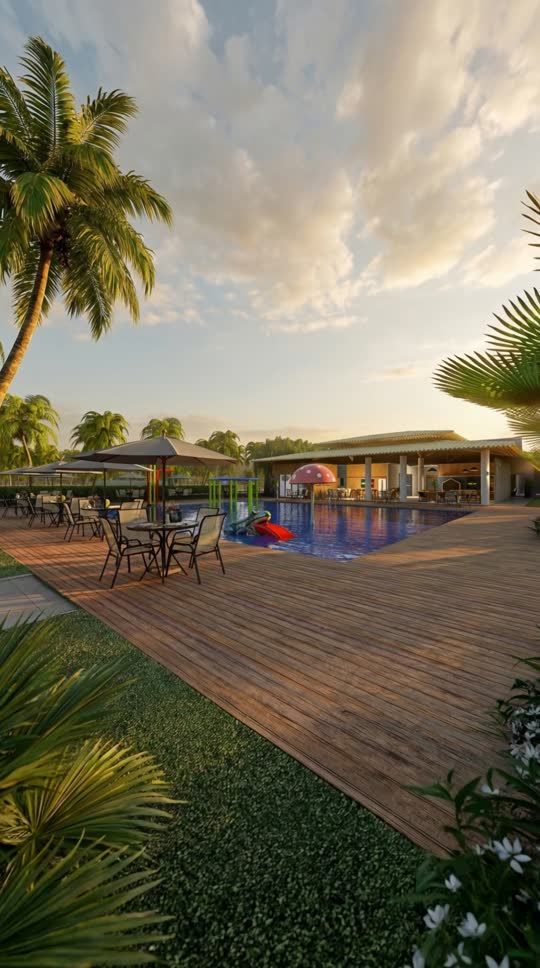 Beach club e deck de madeira